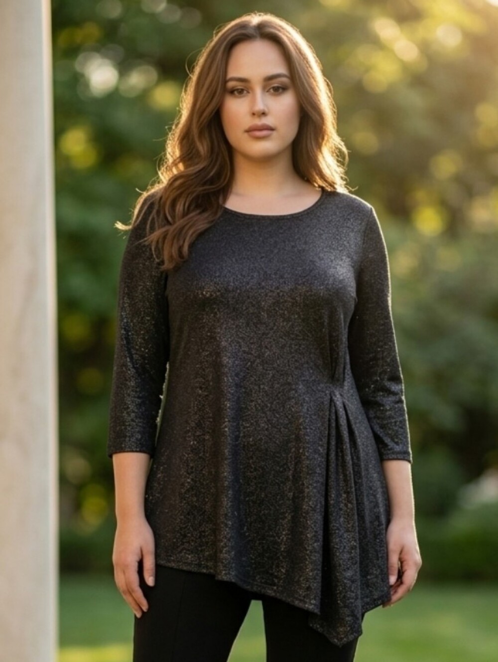 Lane Bryant Shimmery Black Scoop Neck Tunic Top
